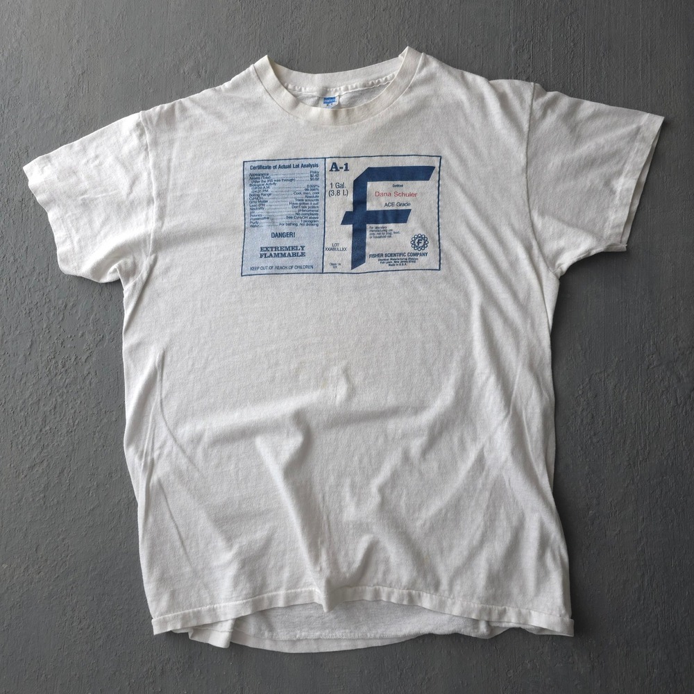 Vintage 80s Hanes White T-shirt XL Fisher Scientific Company Science Graphic
